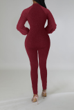 Coffee Sexy Solid Sequins Zipper Collar Skinny Jumpsuits