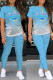 Baby Blue Casual Gradual Change Print Basic O Neck Short Sleeve Two Pieces