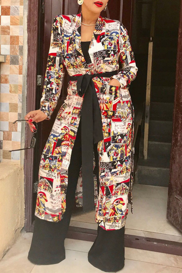 Multicolor Casual Print Patchwork Cardigan Outerwear