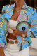 Blue Casual Print Patchwork Zipper Collar Outerwear