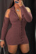 Red Sexy Casual Solid Patchwork Backless Halter Long Sleeve Dresses