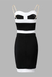 Black Sexy Casual Patchwork Spaghetti Strap Sleeveless Two Pieces