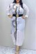 White Elegant Print Letter Without Belt Turndown Collar Shirt Dress Dresses