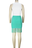 Light Green Casual Solid Tassel Skinny High Waist Pencil Solid Color Bottoms