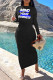 Black Casual Letter Print Fold O Neck Long Sleeve Two Pieces