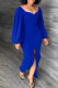 Blue Casual Solid Patchwork Slit V Neck Long Sleeve Dresses