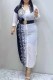 Blue White Elegant Print Letter Without Belt Turndown Collar Shirt Dress Dresses