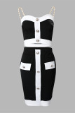 Black Sexy Casual Patchwork Spaghetti Strap Sleeveless Two Pieces