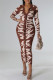 Coffee Casual Print Patchwork Turndown Collar Long Sleeve Dresses