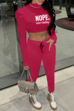 Rose Red Casual Letter Print Patchwork Half A Turtleneck Long Sleeve Two Pieces