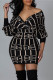 Black Casual Print Patchwork V Neck Long Sleeve Dresses