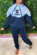 Blue Casual Print Patchwork Letter Hooded Collar Long Sleeve Two Pieces