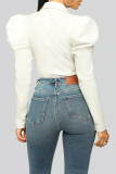 White Street Solid Patchwork Turndown Collar Tops
