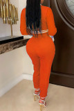 Red Casual Solid Patchwork O Neck Long Sleeve Two Pieces
