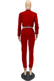 Red Casual Solid Patchwork O Neck Long Sleeve Two Pieces
