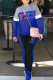 Blue Casual Sportswear Letter Print Patchwork Hooded Collar Long Sleeve Two Pieces