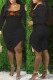 Black Sexy Casual Print Draw String Frenulum O Neck Long Sleeve Dresses