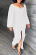 White Casual Solid Patchwork Slit V Neck Long Sleeve Dresses