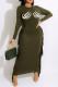 Green Casual Print Tassel Patchwork O Neck Long Sleeve Dresses