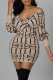 Apricot Casual Print Patchwork V Neck Long Sleeve Dresses