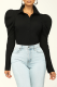 Black Street Solid Patchwork Turndown Collar Tops