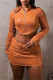 Orange Sexy Casual Solid Patchwork Turtleneck Long Sleeve Two Pieces