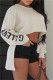 White Casual Letter Print Asymmetrical O Neck Tops