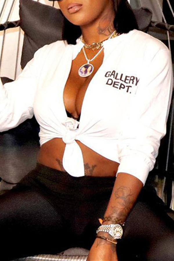 White Sexy Casual Letter Print Bandage Tops