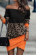 Black Orange Casual Print Patchwork Off the Shoulder Long Sleeve Dresses