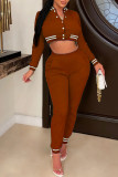 Red Casual Solid Patchwork O Neck Long Sleeve Two Pieces