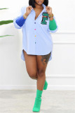 Pink Casual Letter Print Patchwork Shirt Collar Tops