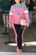 Pink Casual Print Patchwork Hooded Collar Long Sleeve Two Pieces