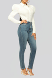 White Street Solid Patchwork Turndown Collar Tops
