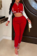 Red Street Patchwork Buckle Mandarin Collar Long Sleeve Two Pieces