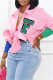 Pink Casual Letter Print Patchwork Shirt Collar Tops