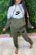 Green Casual Print Patchwork Letter Hooded Collar Long Sleeve Two Pieces