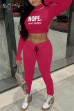 Rose Red Casual Letter Print Patchwork Half A Turtleneck Long Sleeve Two Pieces