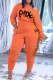 Orange Casual Letter Print Patchwork Oblique Collar Regular Two Piece Set