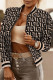 Black khaki Casual Print Patchwork Zipper Collar Outerwear