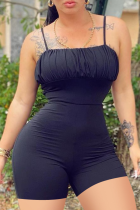 Black Sexy Solid Hollowed Out Spaghetti Strap Skinny Rompers
