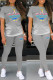 Grey Casual Gradual Change Print Basic O Neck Short Sleeve Two Pieces