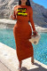 Brick Red Casual Letter Print Fold O Neck Long Sleeve Two Pieces