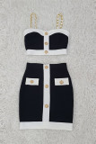 Black Sexy Casual Patchwork Spaghetti Strap Sleeveless Two Pieces