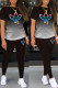 Black Casual Gradual Change Print Basic O Neck Short Sleeve Two Pieces