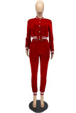 Red Casual Solid Patchwork O Neck Long Sleeve Two Pieces