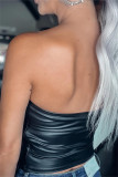 Black Sexy Casual Solid Patchwork Backless Strapless Tops