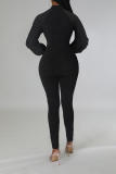 Coffee Sexy Solid Sequins Zipper Collar Skinny Jumpsuits