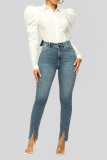 White Street Solid Patchwork Turndown Collar Tops
