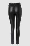 Black Casual Solid Patchwork Skinny Mid Waist Pencil Patchwork Trousers