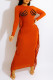 Orange Casual Print Tassel Patchwork O Neck Long Sleeve Dresses